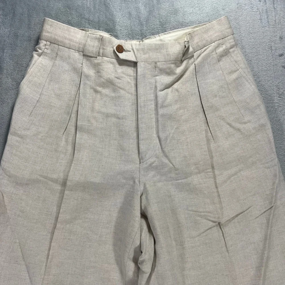 Barcelino Linen Pleated Pants Mens 32 Beige Good Made in Italy Luxury Trousers